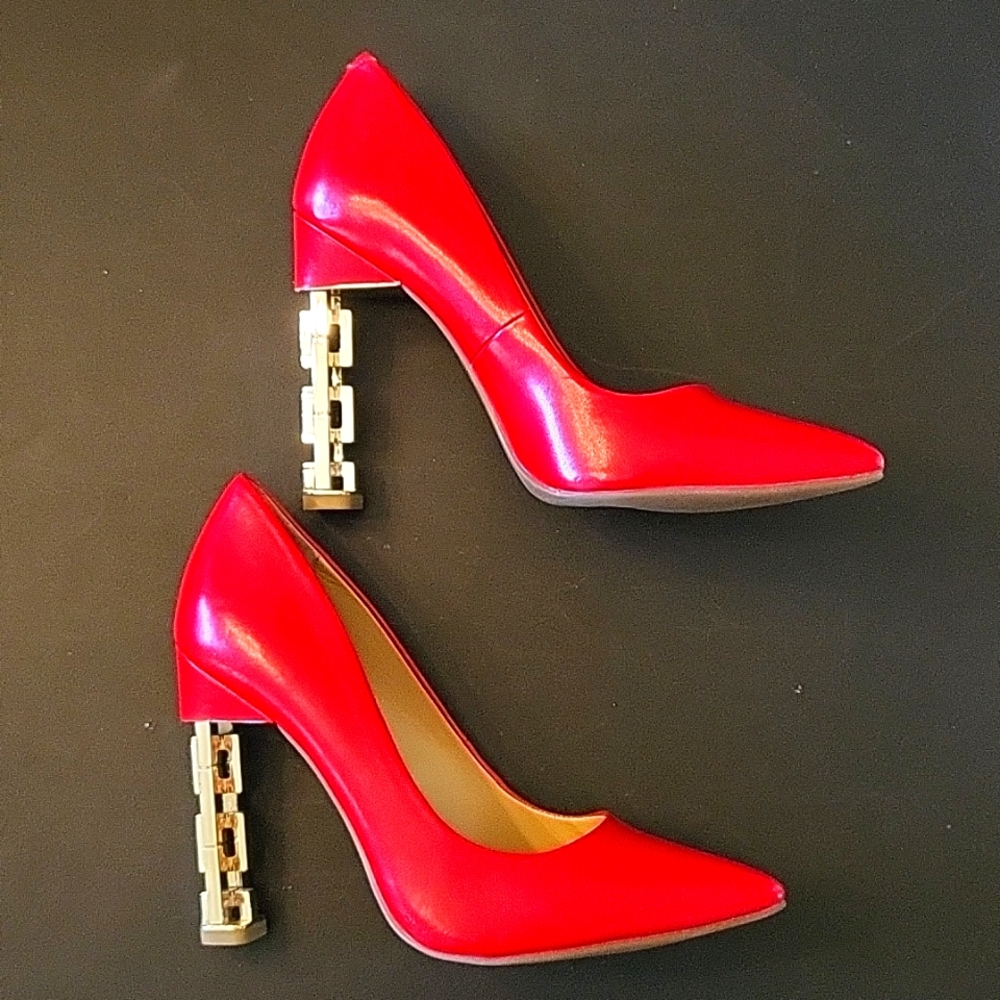 Katy Perry SUPER SEXY Red-HOT Stilettos, Gold Metal Heels, 8.5* or 8